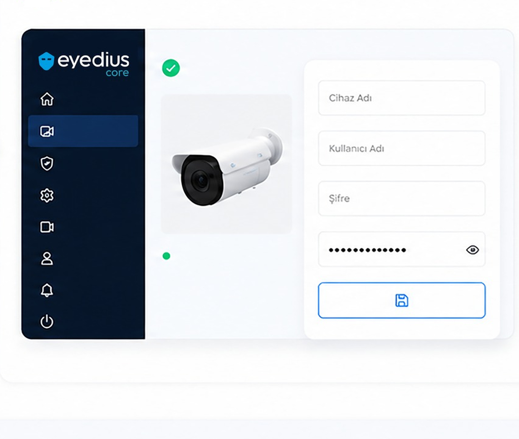 Eyedius Core cihaz bağlantı bilgileri paneli