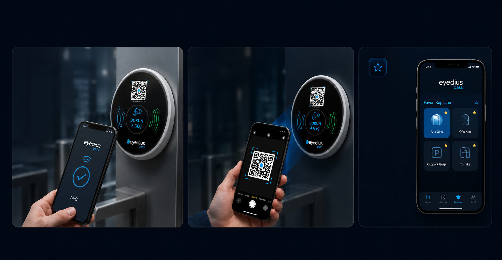 Eyedius Pass — NFC, QR ve favori kapılar